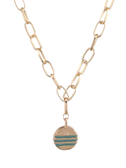 Striped Disc Link Chain Gold-Plated Necklace
