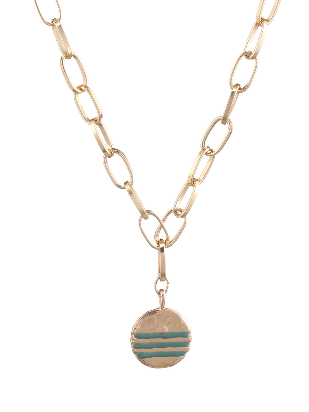 Striped Disc Link Chain Gold-Plated Necklace
