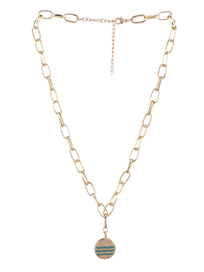 Striped Disc Link Chain Gold-Plated Necklace