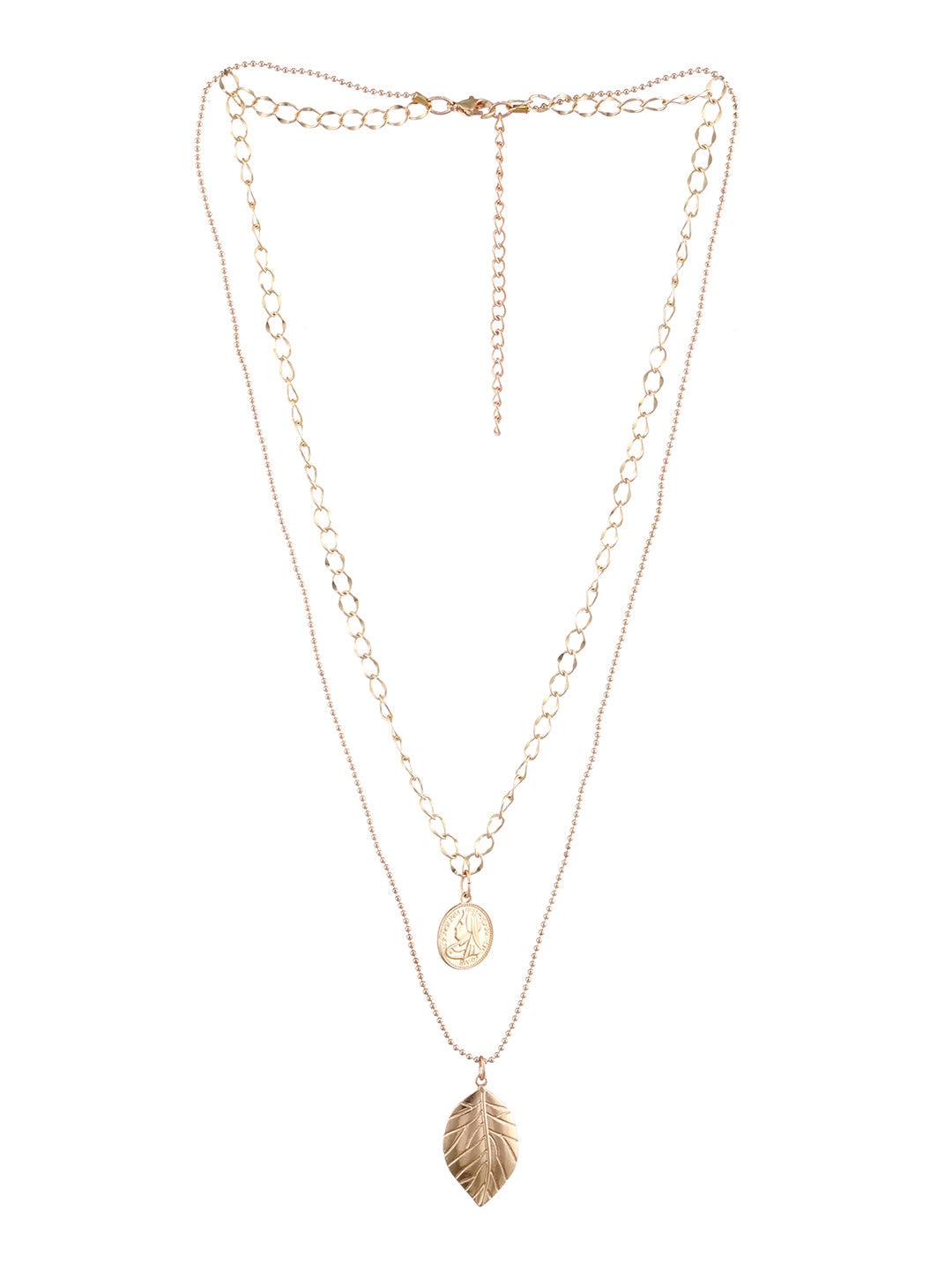 Embossed Leaf Design Dual-Layered Gold-Plated Necklace