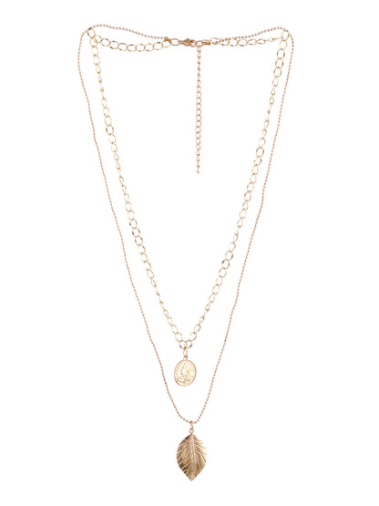 Embossed Leaf Design Dual-Layered Gold-Plated Necklace