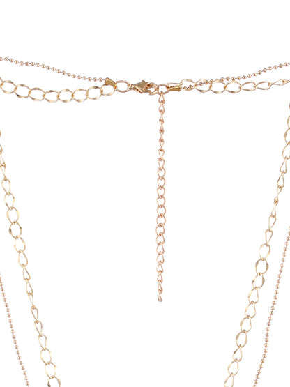 Embossed Leaf Design Dual-Layered Gold-Plated Necklace