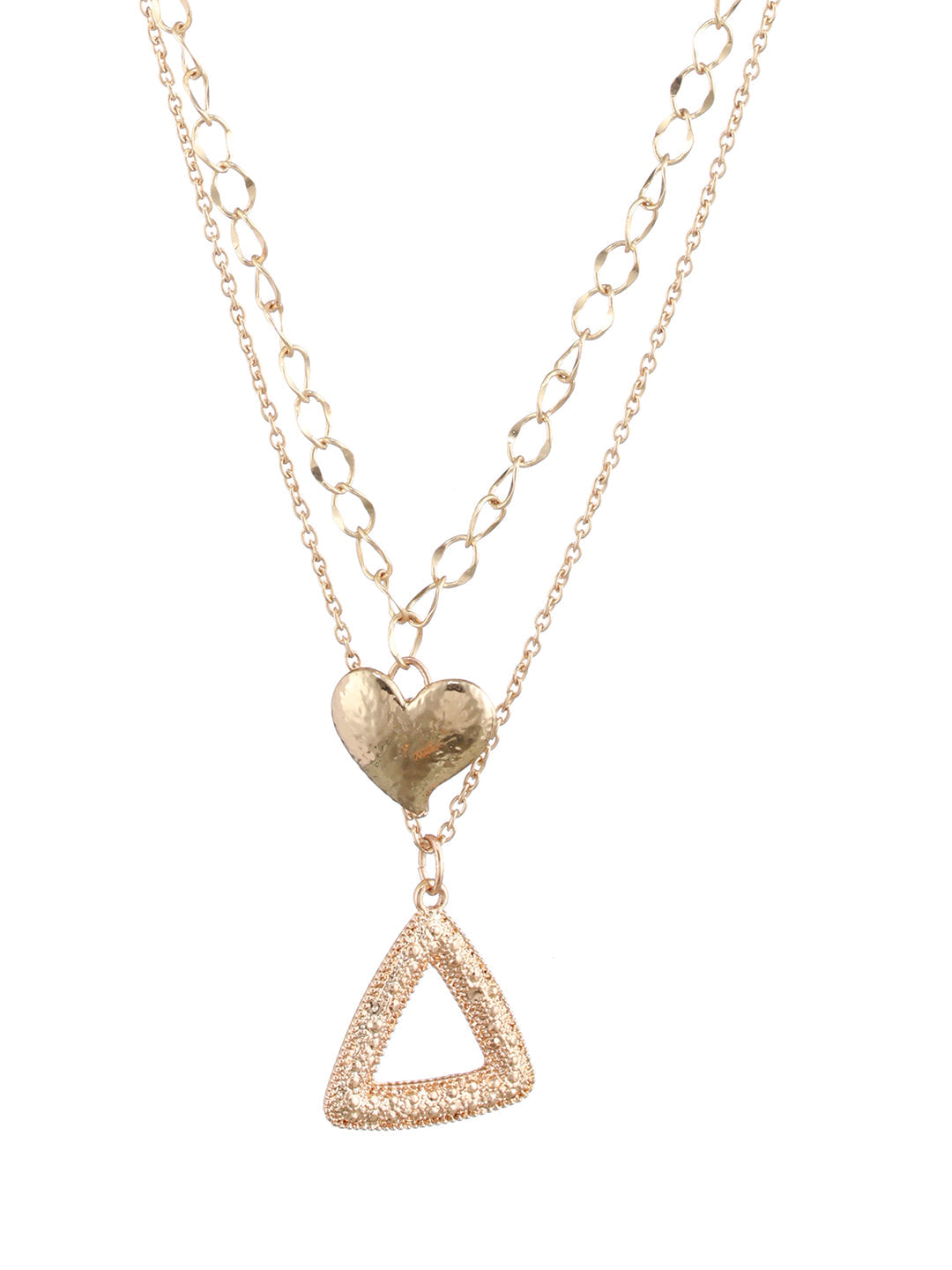 Dual-Layer Triangular Heart Drop Link Style Gold-Plated Necklace
