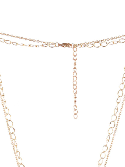 Dual-Layer Triangular Heart Drop Link Style Gold-Plated Necklace