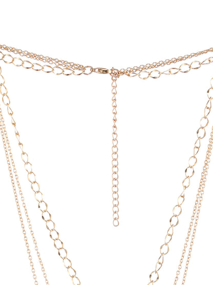 Floral Eye Design Layered Studded Gold-Plated Necklace