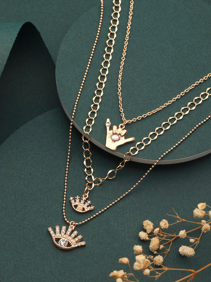 Layered Eye Design Gold-Plated Link Style Necklace