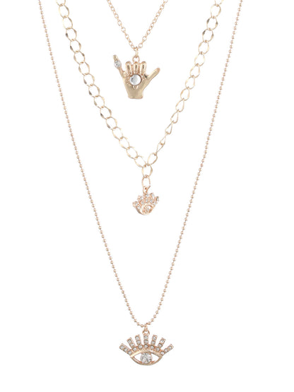 Layered Eye Design Gold-Plated Link Style Necklace