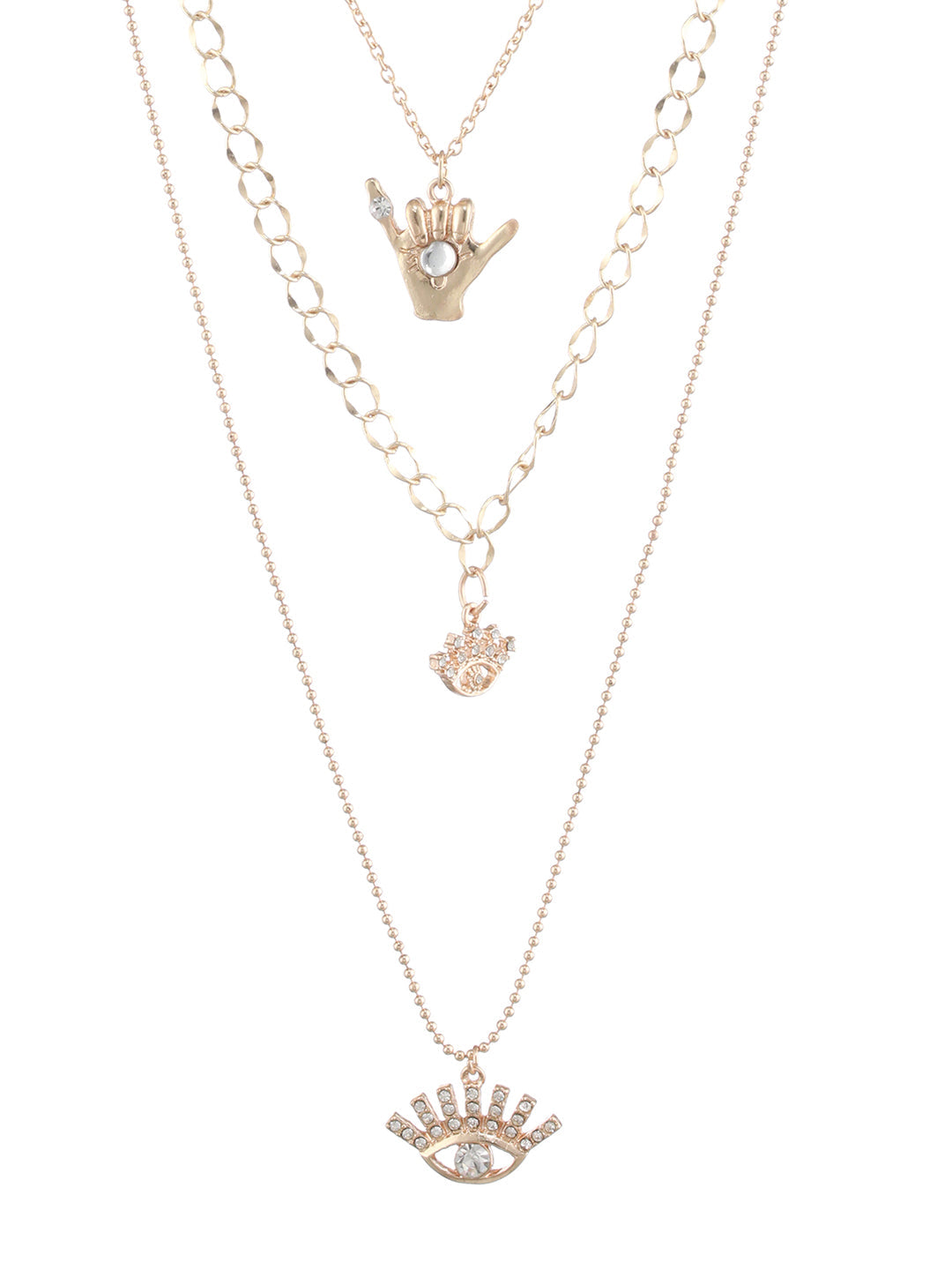 Layered Eye Design Gold-Plated Link Style Necklace