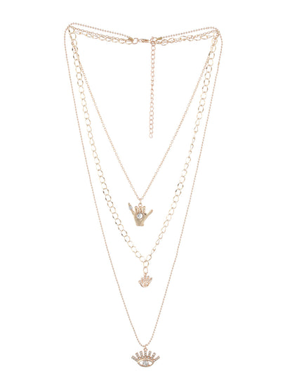 Layered Eye Design Gold-Plated Link Style Necklace