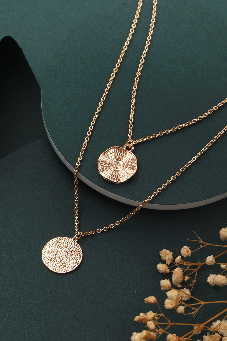 Round Textured Dual-Layered Gold-Plated Necklace