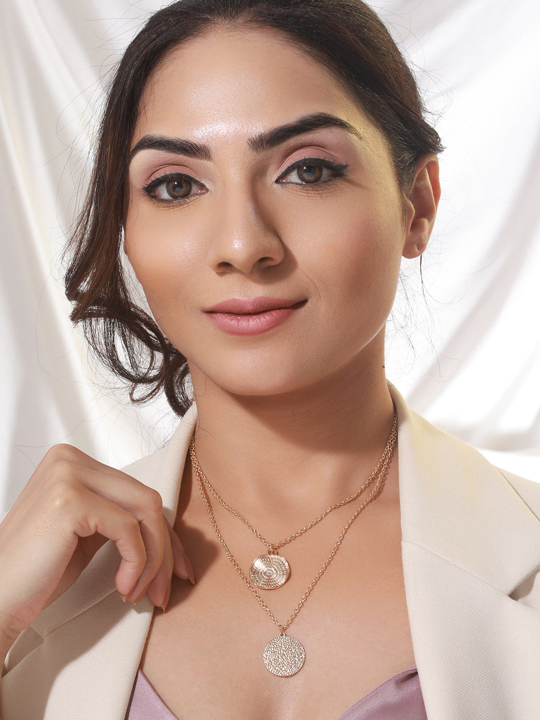 Round Textured Dual-Layered Gold-Plated Necklace