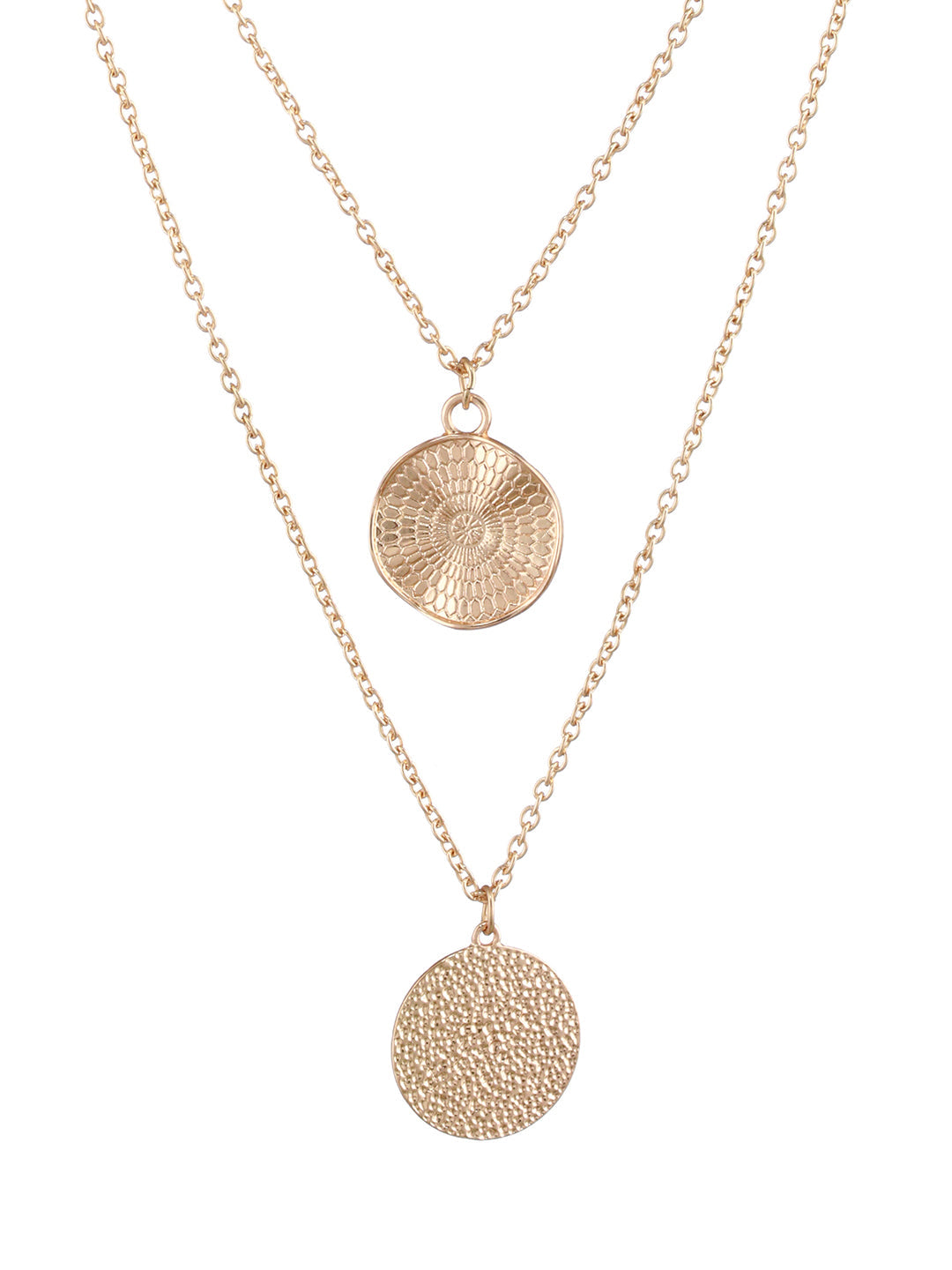 Round Textured Dual-Layered Gold-Plated Necklace