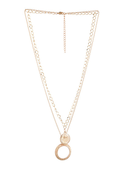 Round Embossed Flower Link Dual-Layered Gold-Plated Necklace