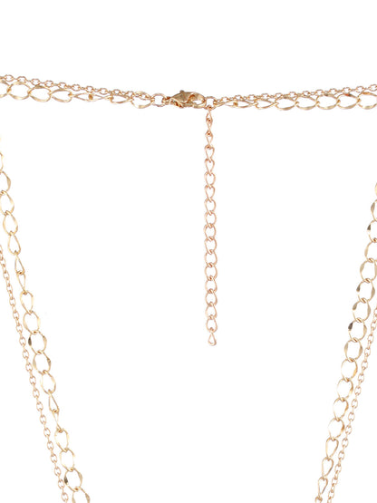 Round Embossed Flower Link Dual-Layered Gold-Plated Necklace