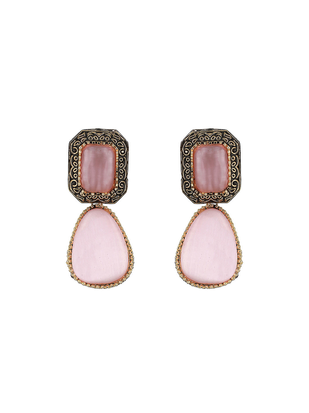 Pink Stone Block Drops Gold-Plated Choker Jewellery Set