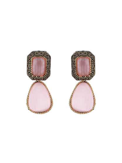 Pink Stone Block Drops Gold-Plated Choker Jewellery Set