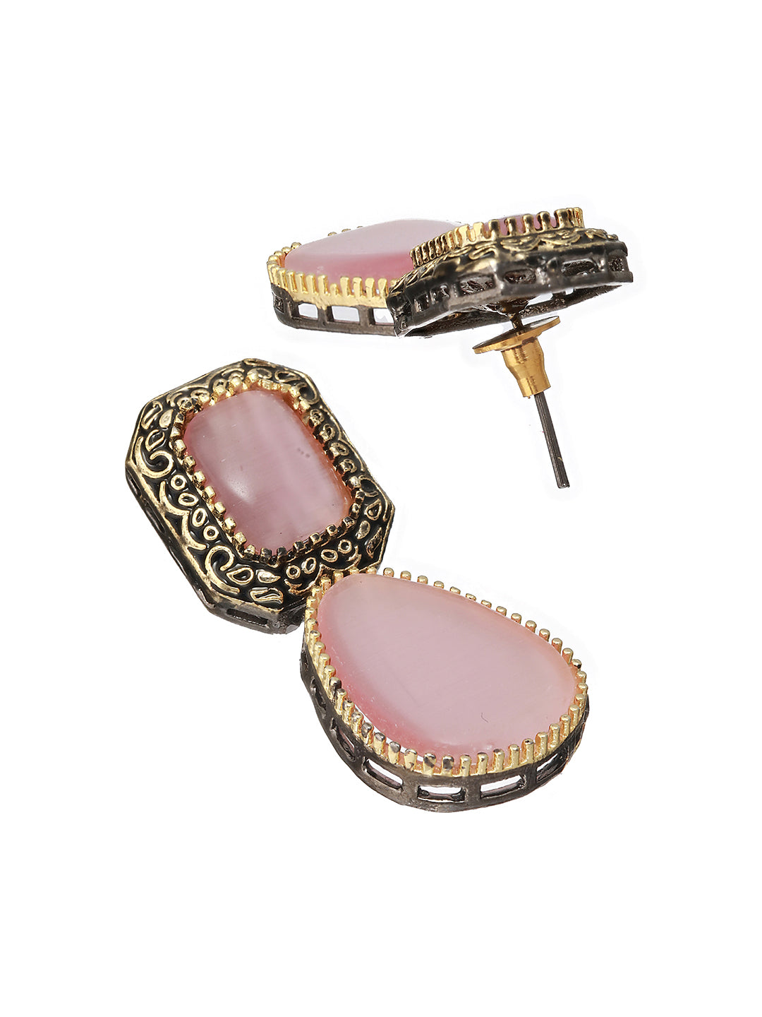 Pink Stone Block Drops Gold-Plated Choker Jewellery Set
