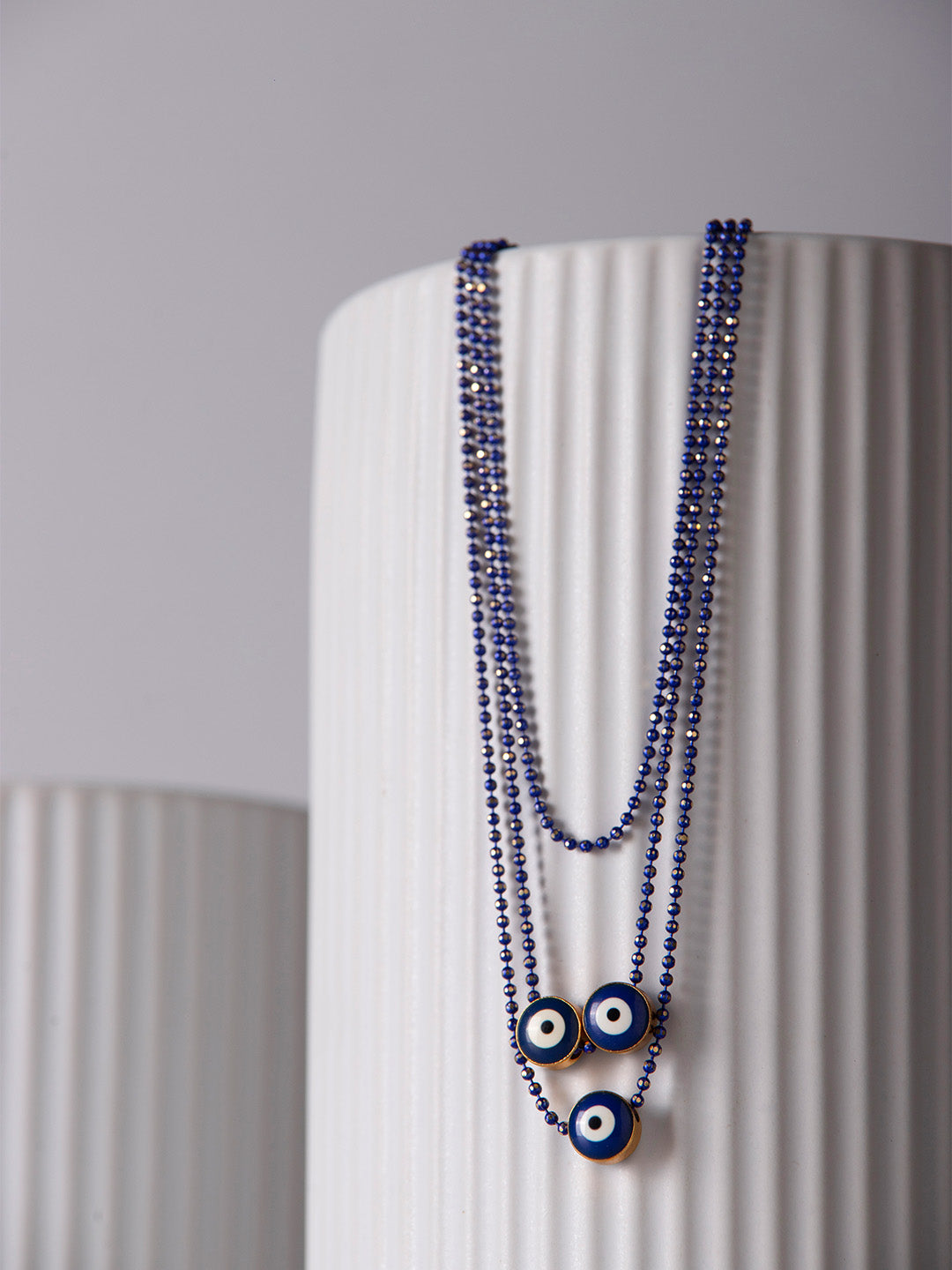Prita by Priyaasi Triple Evil Eye Blue Beaded Necklace