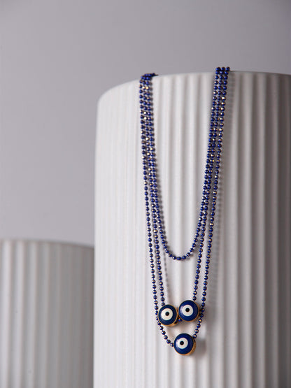 Prita by Priyaasi Triple Evil Eye Blue Beaded Necklace