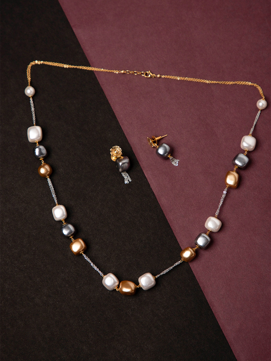 Priyaasi Triple Toned Seme Precious Stone Jewellery Set