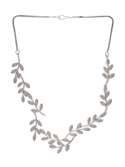 Priyaasi Foliage Elegance: Silver-Plated American Diamond Leaf Design Necklace