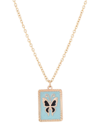 Priyaasi Blue Butterfly Pendant Gold Plated Necklace