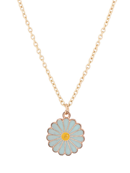 Priyaasi Blue Sunflower Pendant Gold Plated Necklace