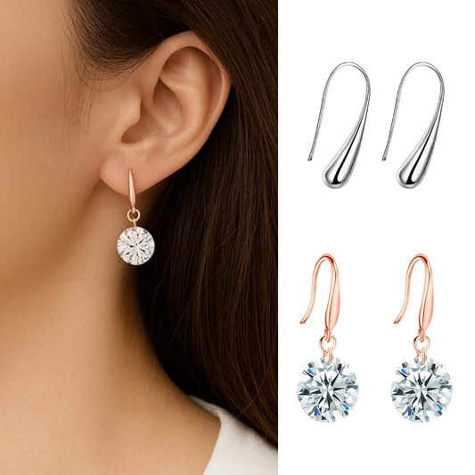 Tender Touch Duo Water Drop Studs and Crystal Hanging Earrings Value Set For Girls
