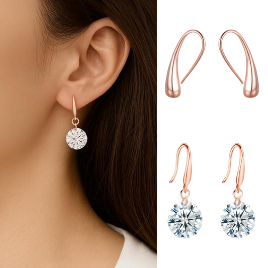 Tender Touch Duo Water Drop Studs and Crystal Hanging Earrings Value Set For Girls