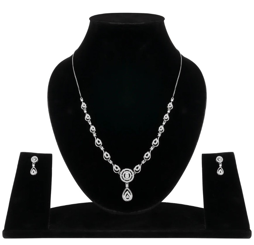 Stylish 18k Rose Gold Plated Ame Chain Pendent Necklace & Earrings Set for Women & Girls, Luxury AD Pendant Gift Set for Women, Girls & Her