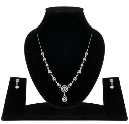 Stylish 18k Rose Gold Plated Ame Chain Pendent Necklace & Earrings Set for Women & Girls, Luxury AD Pendant Gift Set for Women, Girls & Her