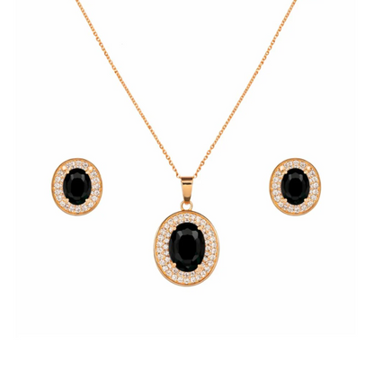 Rose Gold Plated Ruby Red Oval Pendant Necklace and Earring Set for Women and Girls