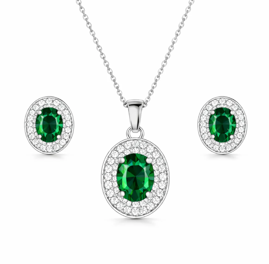 Rose Gold Plated Ruby Red Oval Pendant Necklace and Earring Set for Women and Girls
