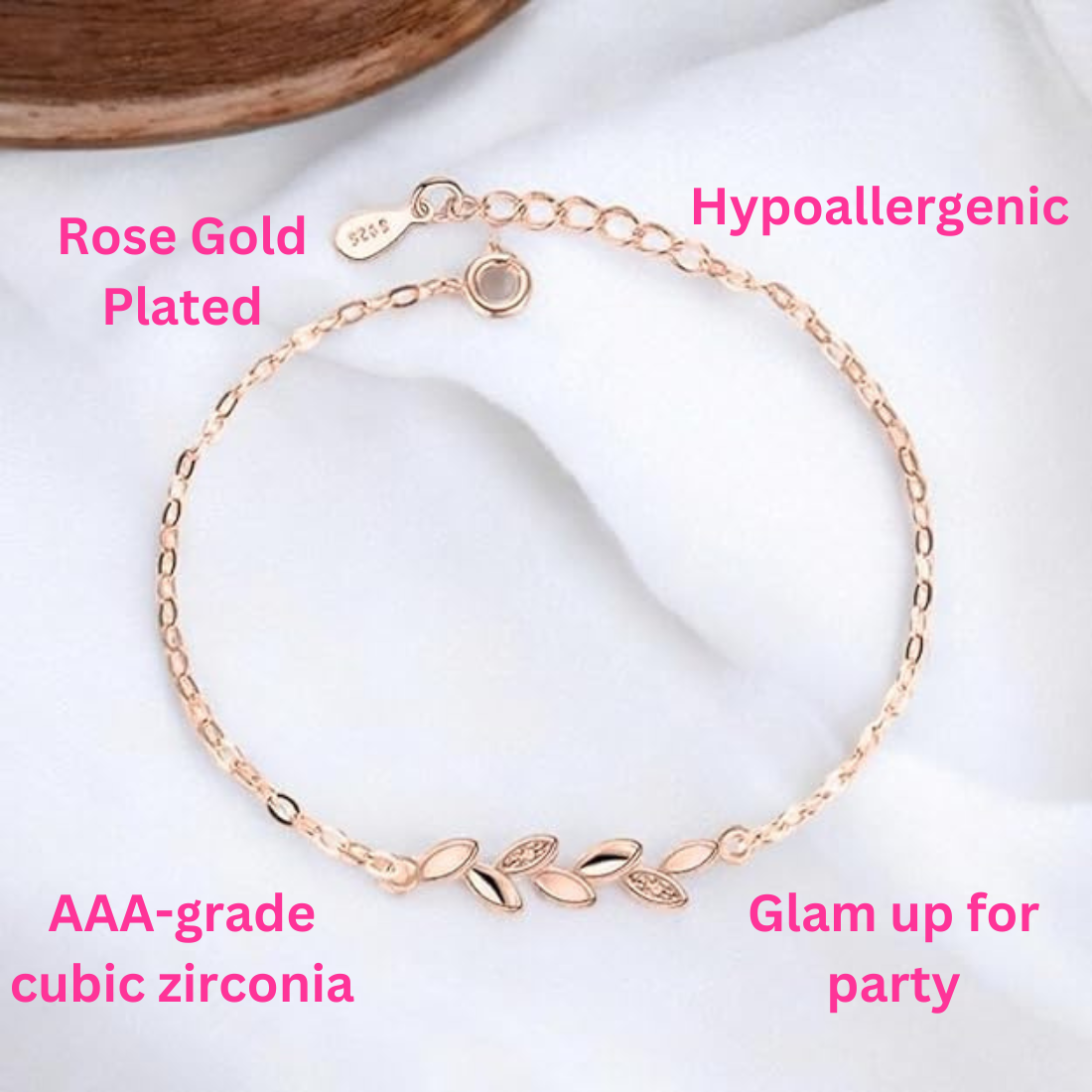Sleek Rose Gold Plated Leaf Bracelet