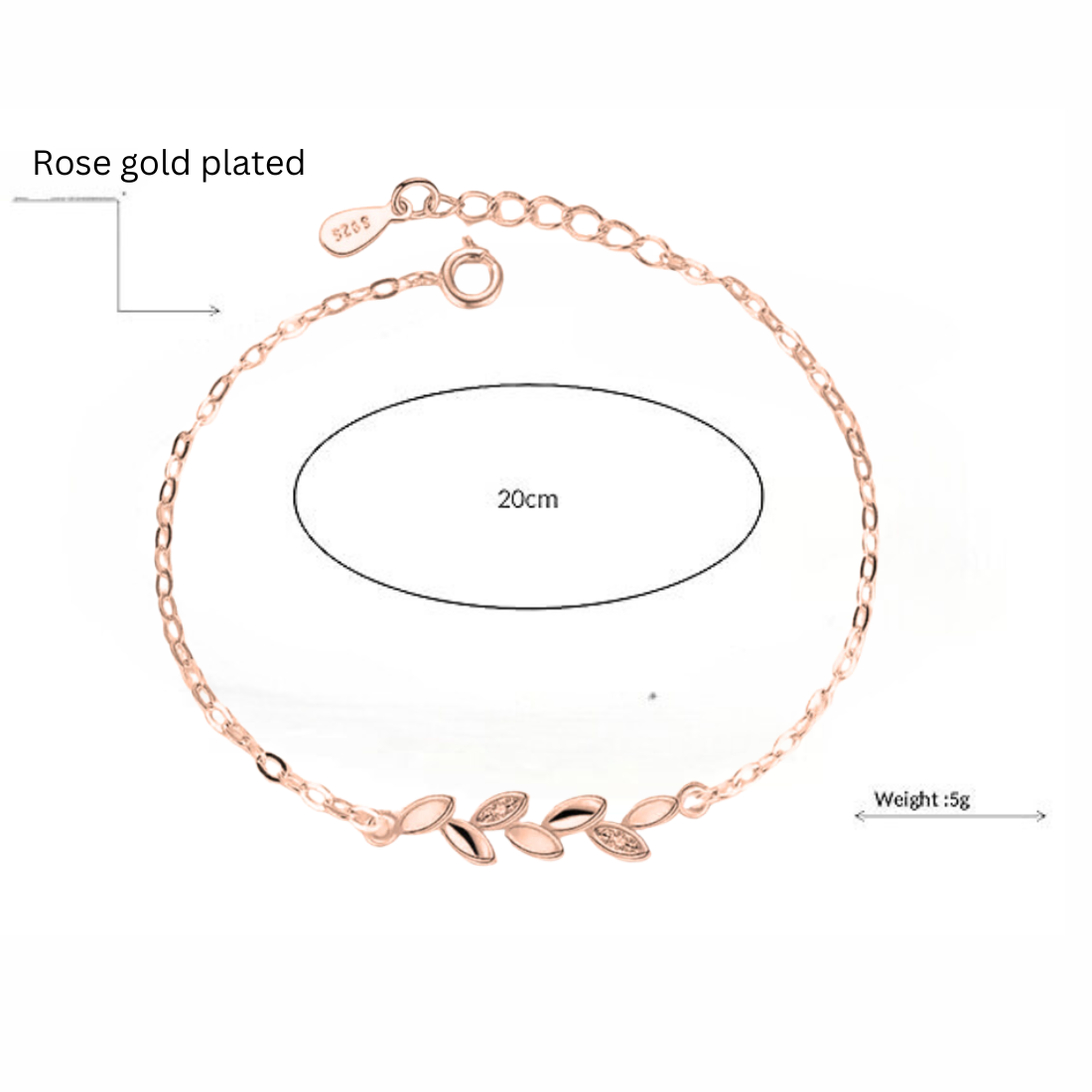 Sleek Rose Gold Plated Leaf Bracelet