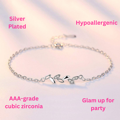 Sleek Silver Plated Leaf Bracelet