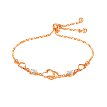 Double Heart Shape Rose Gold Plated CZ Crystal Bracelet, Gift for Loved One, Valentine's Day Gift