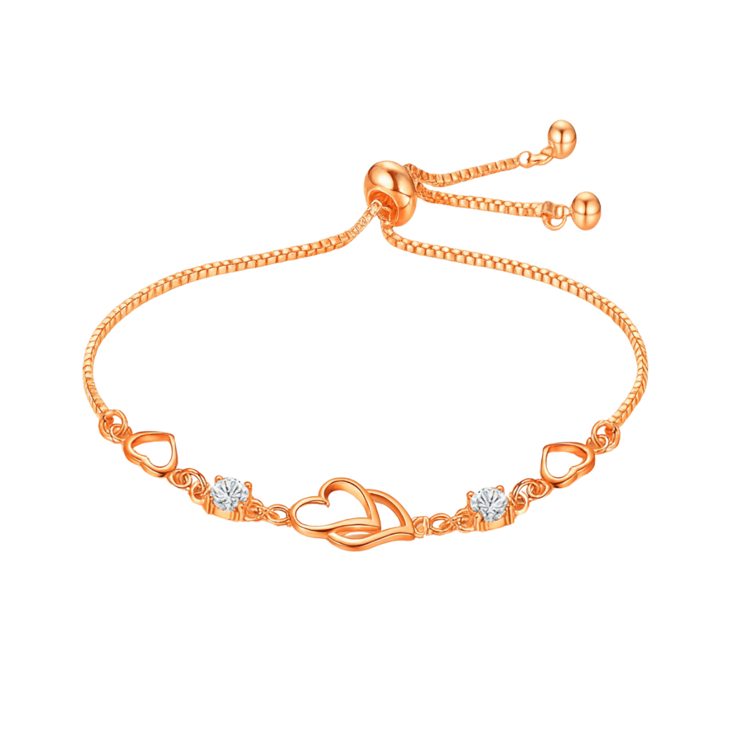 Double Heart Shape Rose Gold Plated CZ Crystal Bracelet, Gift for Loved One, Valentine's Day Gift