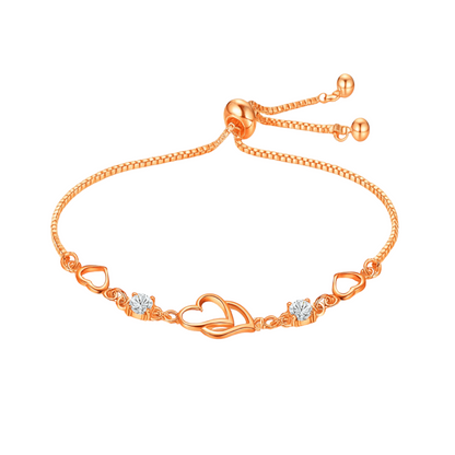 Double Heart Shape Rose Gold Plated CZ Crystal Bracelet, Gift for Loved One, Valentine's Day Gift