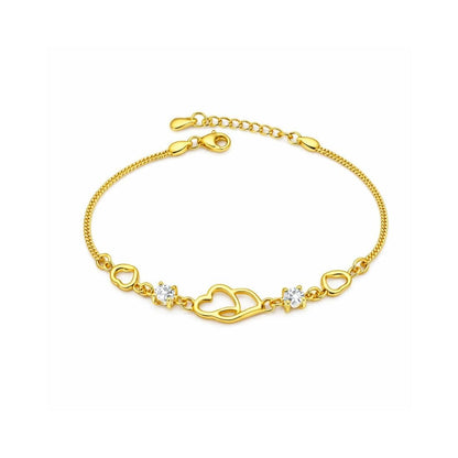 Double Heart Shape Silver Plated CZ Crystal Bracelet for Women & Girls