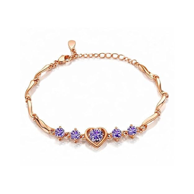 Fashion lovely Heart Silver Plated Valentine Gift Crystal Bracelet (Purple)