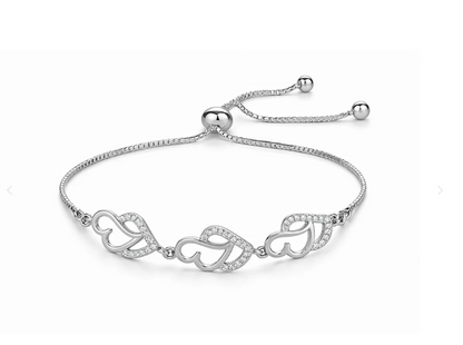 AD Studded Heart Shape Bracelet for Women, Stylish Rose Gold Plated Adjustable Bracelet, Valentine Gift for Girls