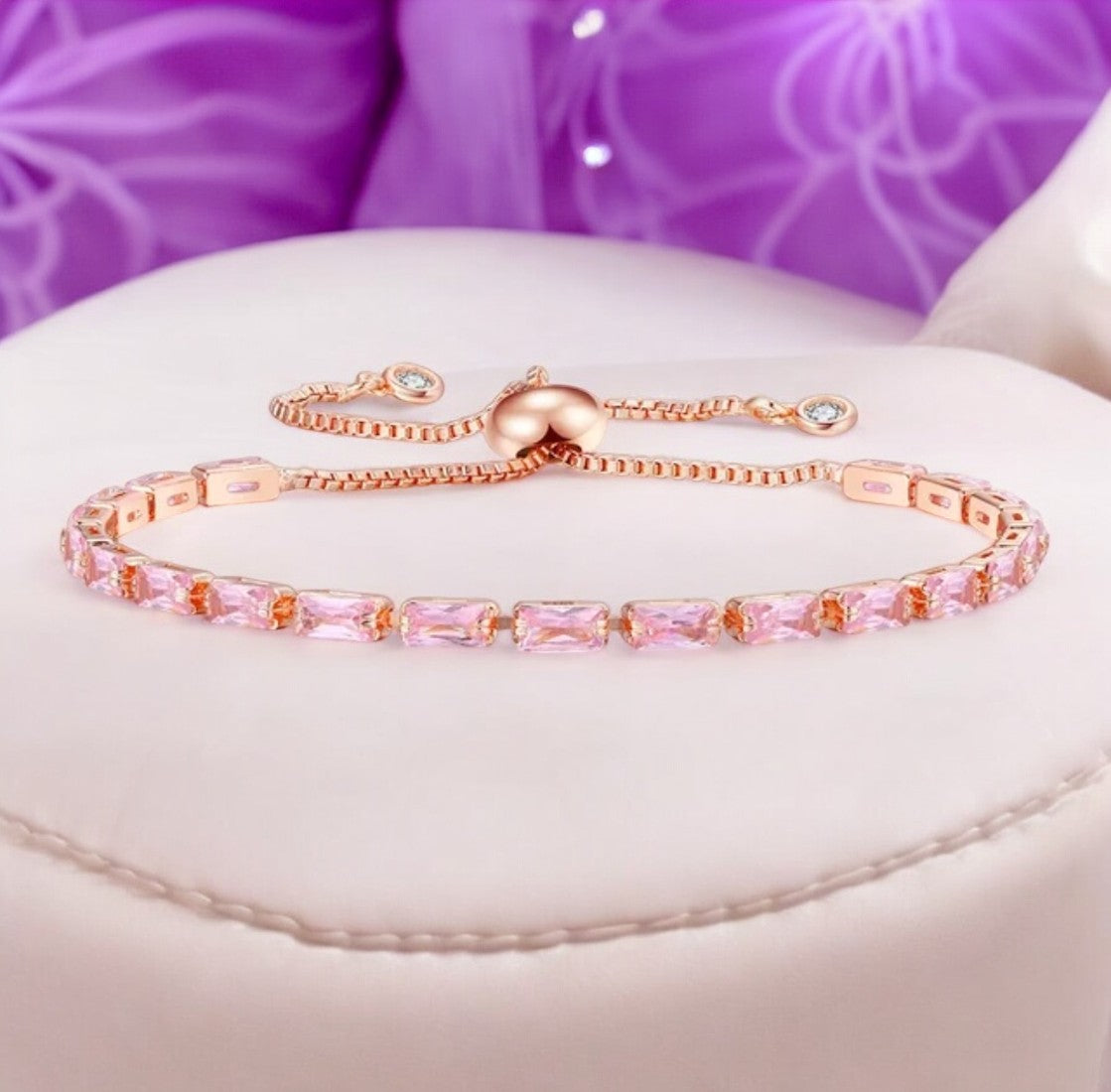 Rose Gold Plated Pink AD Tennis Bracelet