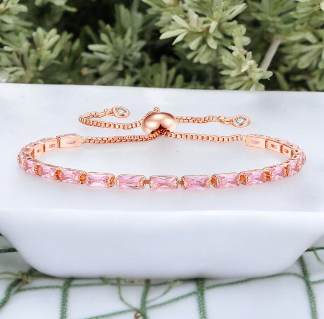 Rose Gold Plated Pink AD Tennis Bracelet