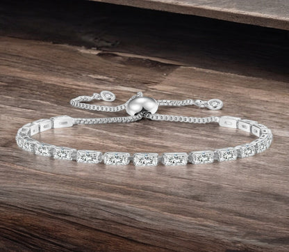 Tennis Bracelet| Silver Plated Cubic Zirconia Adjustable Bracelet| Stylish Fashion Jewellery Gift for Girls & Women (Silver-White)