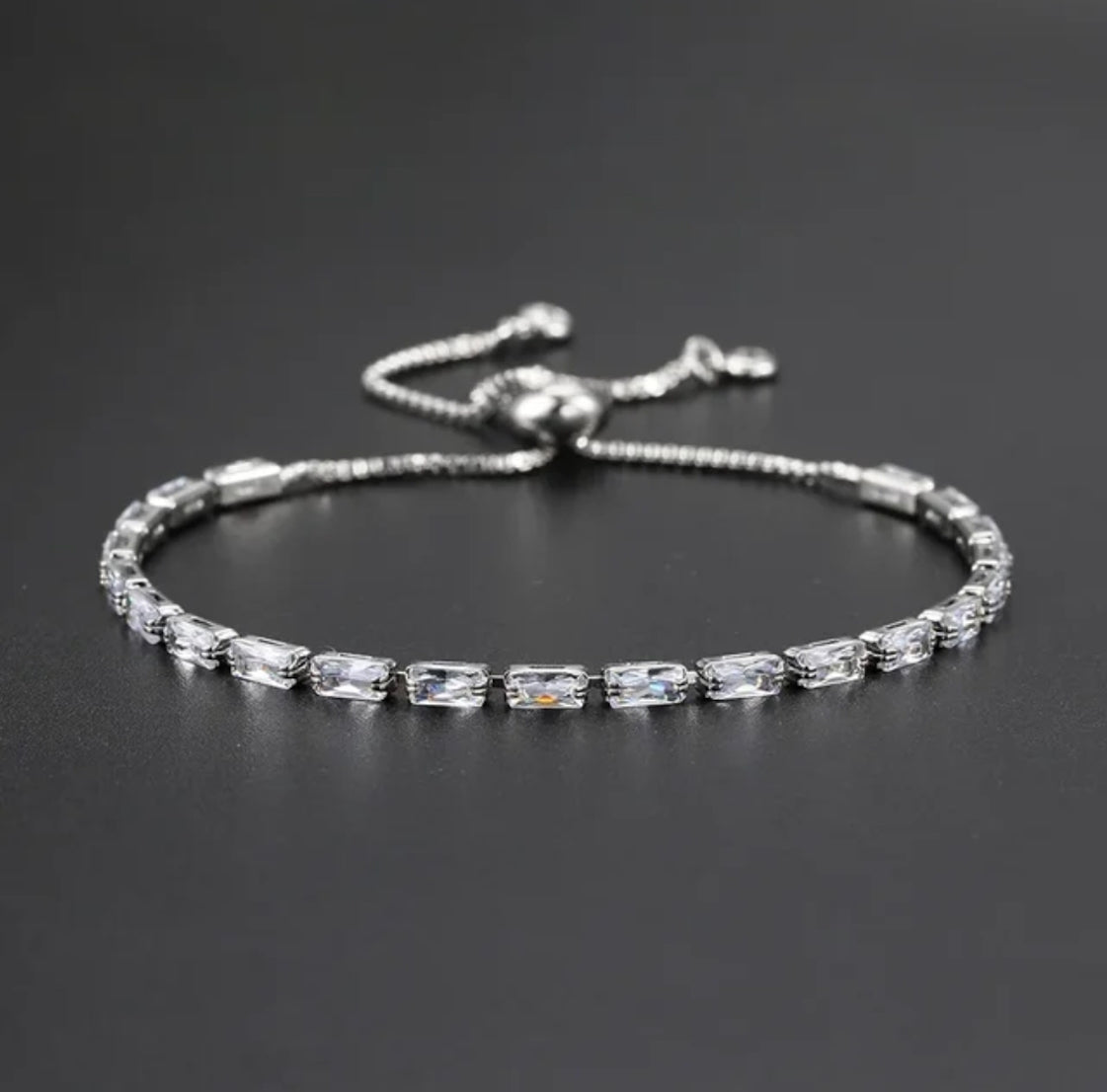 Tennis Bracelet| Silver Plated Cubic Zirconia Adjustable Bracelet| Stylish Fashion Jewellery Gift for Girls & Women (Silver-White)