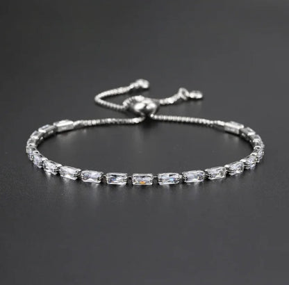 Tennis Bracelet| Silver Plated Cubic Zirconia Adjustable Bracelet| Stylish Fashion Jewellery Gift for Girls & Women (Silver-White)