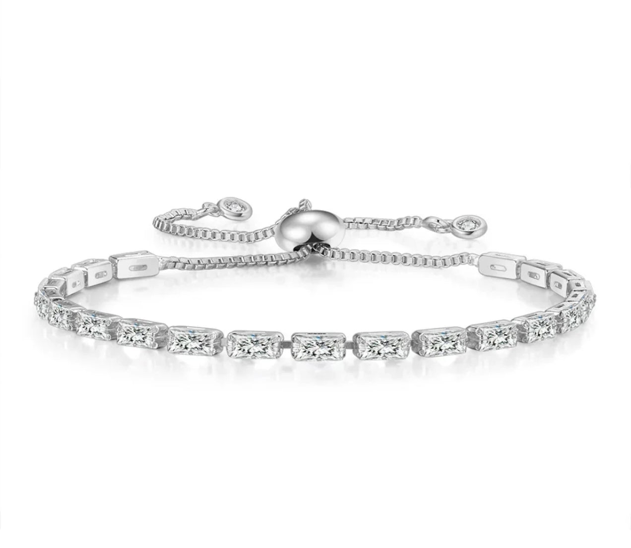 Tennis Bracelet| Silver Plated Cubic Zirconia Adjustable Bracelet| Stylish Fashion Jewellery Gift for Girls & Women (Silver-White)