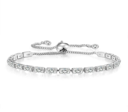 Tennis Bracelet| Silver Plated Cubic Zirconia Adjustable Bracelet| Stylish Fashion Jewellery Gift for Girls & Women (Silver-White)