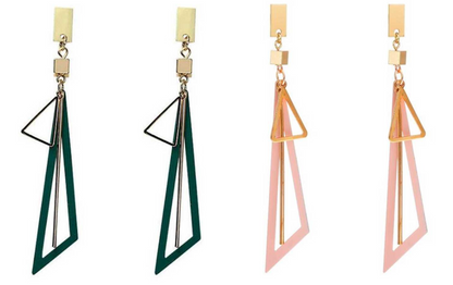 Hollow Triangle Black Geometric Long Drop Earrings for Women and Girls